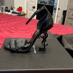 Opyum YSL Logo-Heel Sandals with Black Hardware Size 38 1/2. Only worn twice.